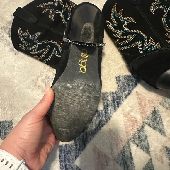 Dingo Victoria Black Western Boots with Turquoise Embroidery sz 9.5 - Picture 4 of 9